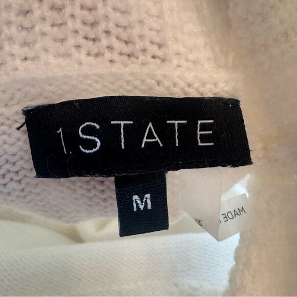 1. STATE Women’s Cream One Shoulder Long Sleeve Turtleneck Sweater Pullover Sz M - Picture 9 of 10